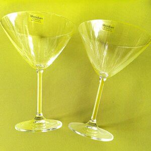 Set of 2 Meridian crystal martini glasses, New